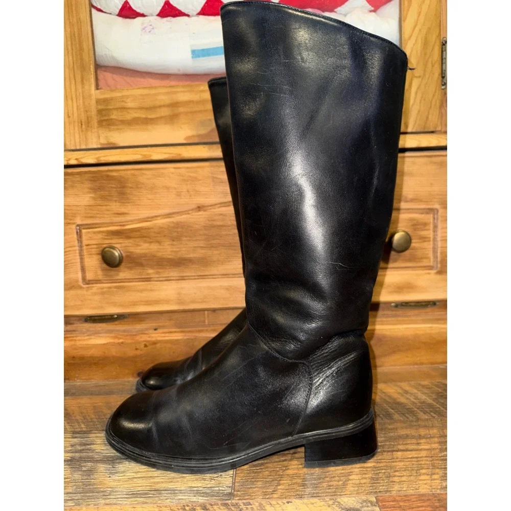 Santana Canada Black Leather Waterproof Tall Boots Size 8 Equestrian Minimalist